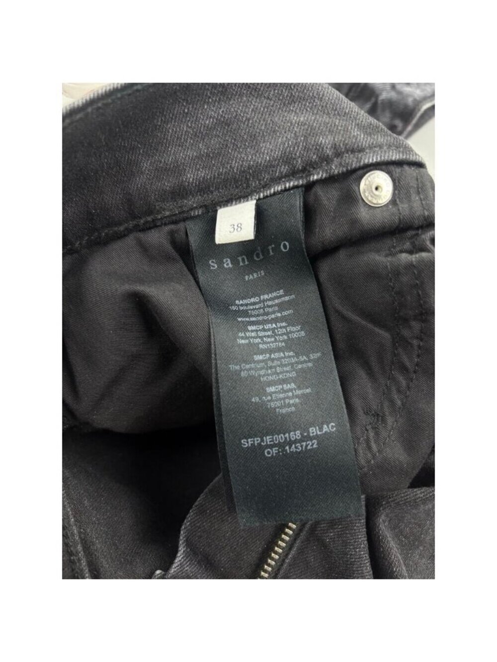 SANDRO Straight Leg Jeans With Raw Frayed Hem Size 28 Washed Black - Picture 7 of 12